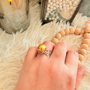 Elegant 12mm Golden South Sea Pearl in Silver and Gold Ring